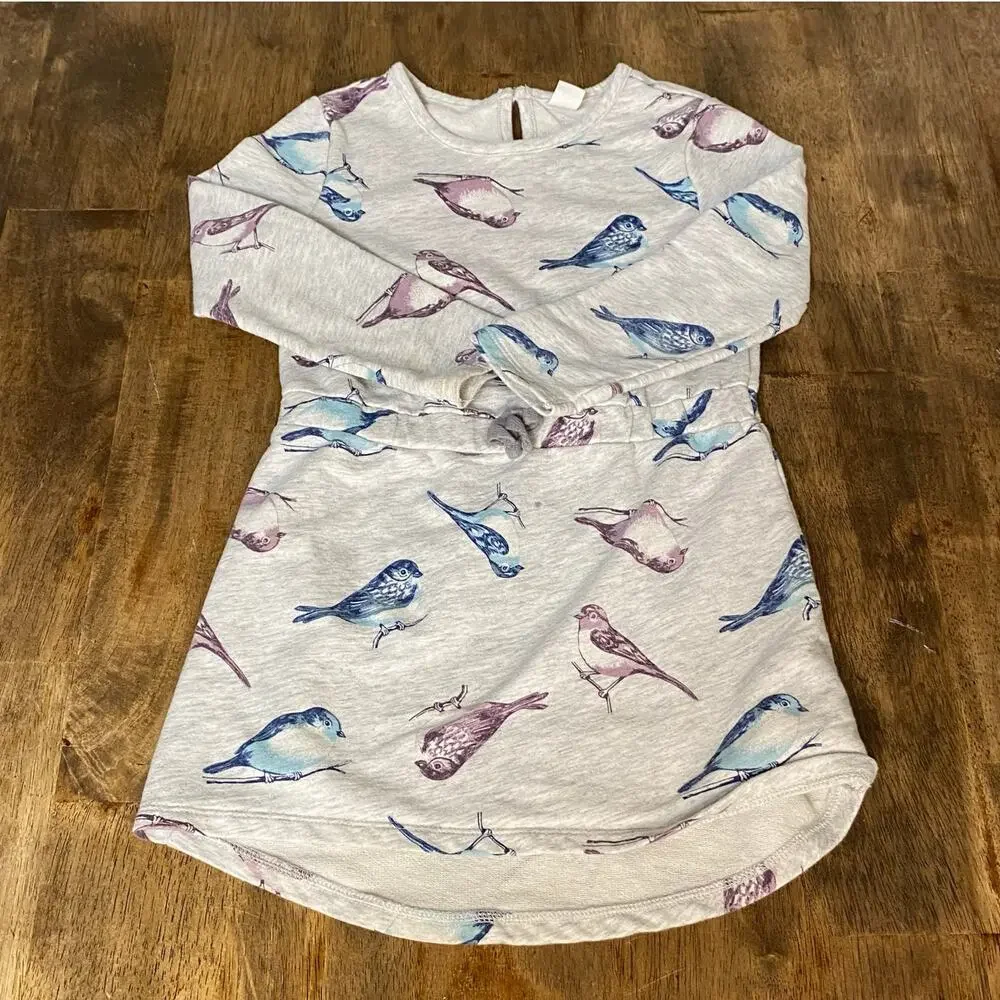 Old Navy gray bird long sleeve sweatshirt dress SIZE 5